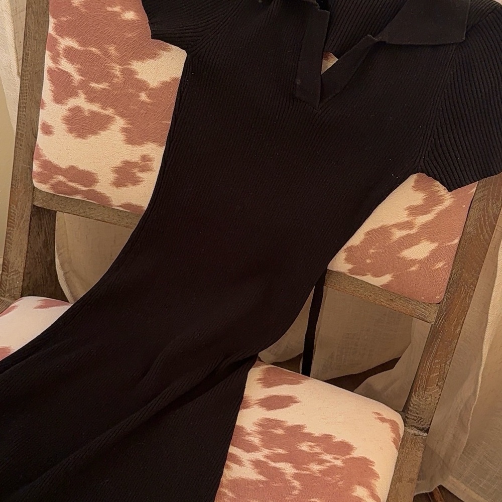 Open Edit Black Ribbed Knit Dress